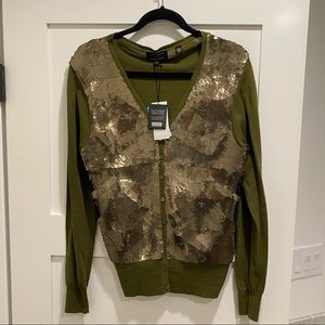 NWT- Ted Baker London Olive Green Sequin Cardigan - Size 3